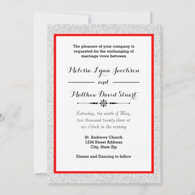 Invitation Parties scintillant blanche et cadre rouge - Faire (Devant)