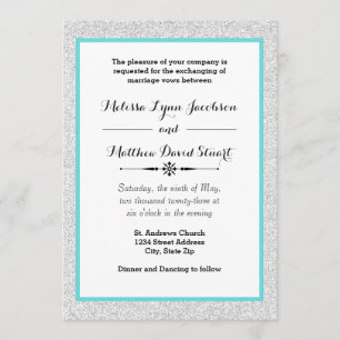 Invitation Parties scintillant blanche et cadre Turquoise - F
