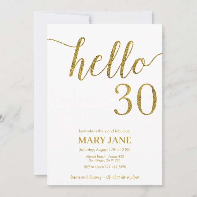 Invitation Parties scintillant blanche et or 30e anniversaire (Devant)
