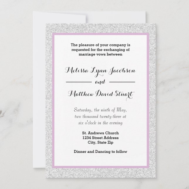 Invitation Parties scintillant blanche et violet encadrée - F (Devant)