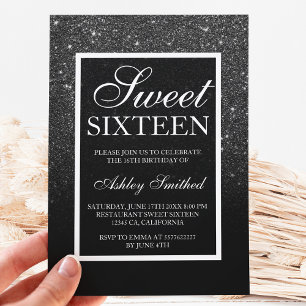 Invitation parties scintillant blanche noire élégant script c