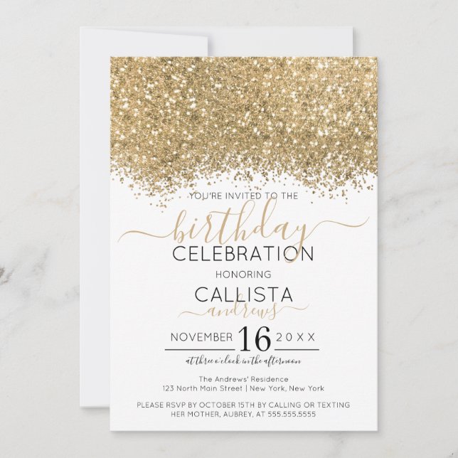 Invitation Parties scintillant blanche or moderne Confetti An (Devant)