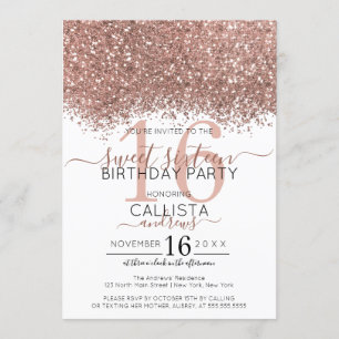 Invitation Parties scintillant blanche Rose de luxe Confetti