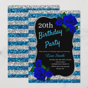 Invitation Parties scintillant Bleu Argent Bleu Profond Rose