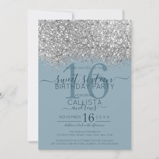 Invitation Parties scintillant bleu argent de luxe Confetti S (Devant)