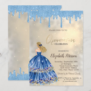 Invitation Parties scintillant bleu clair, Robe fille or