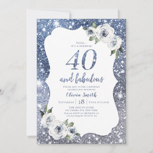 Invitation Parties scintillant bleu étincelant et 40e anniver