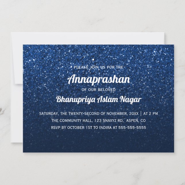Invitation Parties scintillant bleu foncé Ombre Annaprashan P (Devant)