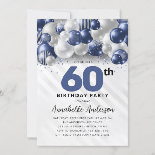Invitation Parties scintillant bleu marine en argent 60e anni