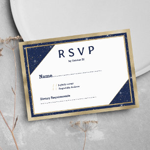 Invitation Parties scintillant bleu marine en or blanc géomét