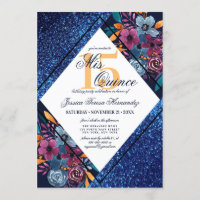 Parties scintillant bleu marine Floral Aquarelle M