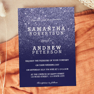 Invitation Parties scintillant bleu marine ombre chic mariage
