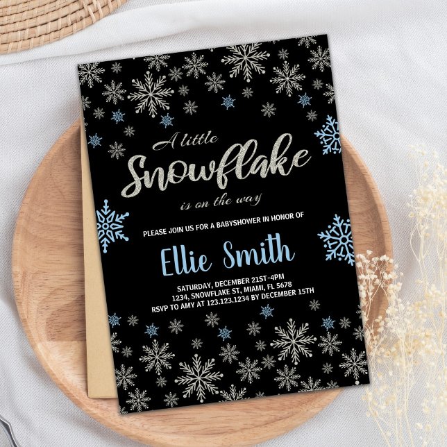 Invitation Parties scintillant Bleu Noir Hiver Bébé Douche In (Black Blue Glitter Winter Baby Shower Invitations)