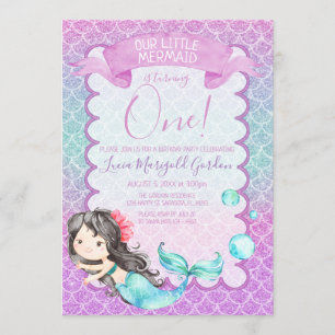 Invitation Parties scintillant bleu violet Sirène Première fê