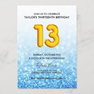 Invitation Parties scintillant Bleue 13e anniversaire