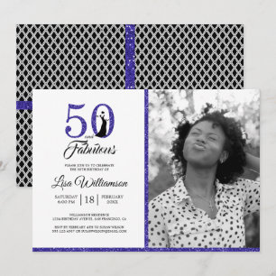 Invitation Parties scintillant Bleue 50 Fabuleux 50e annivers