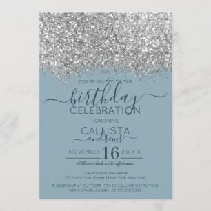 Invitation Parties scintillant Bleue Argent de luxe Confetti 