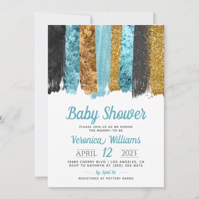 Invitation Parties scintillant bleue Baby shower garçon Invit (Devant)