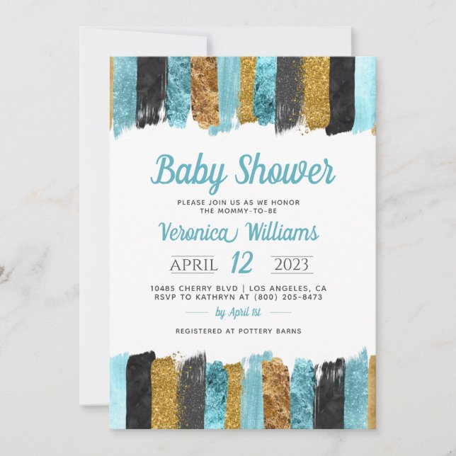 Invitation Parties scintillant bleue Baby shower garçon Invit (Devant)