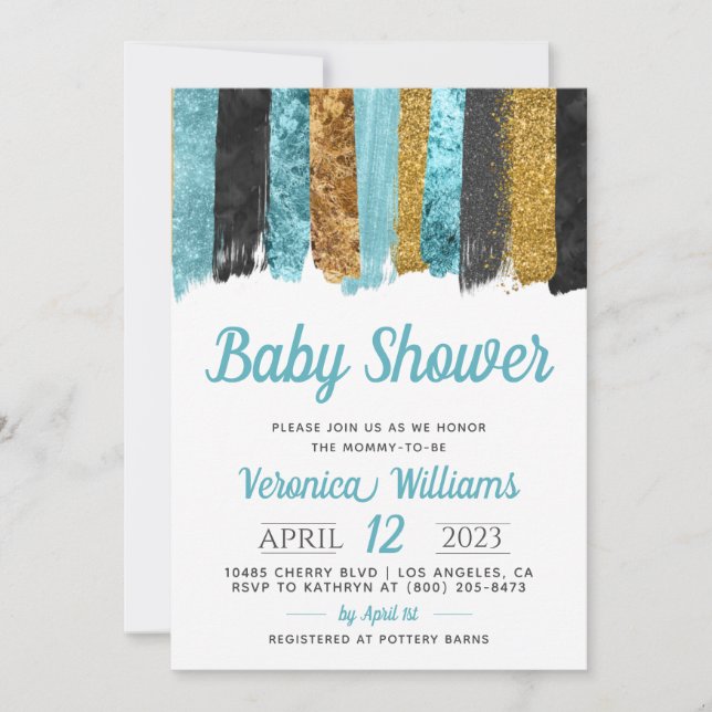 Invitation Parties scintillant bleue Baby shower garçon Invit (Devant)