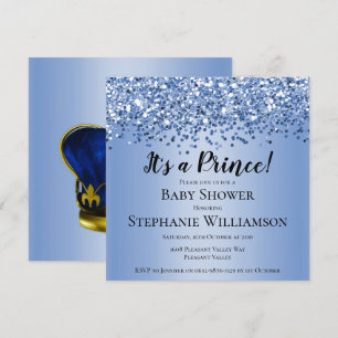 Invitation Parties scintillant bleue Baby shower Prince