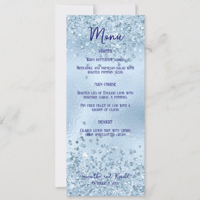 Invitation Parties scintillant Bleue Bébé & Mariage Pain Dîne (Devant)