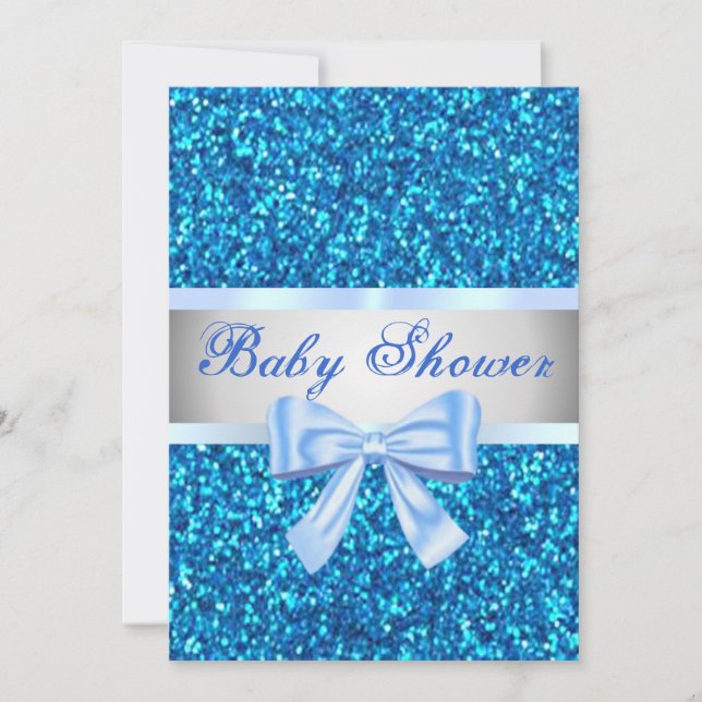 Invitation Parties scintillant Bleue Bow Baby shower Invitati (Devant)