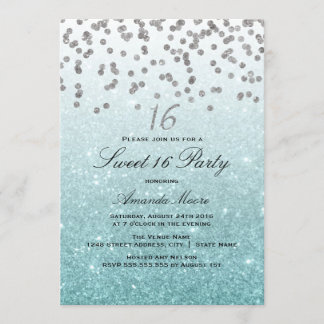 Invitation Parties scintillant bleue Confetti Sweet 16 Invita