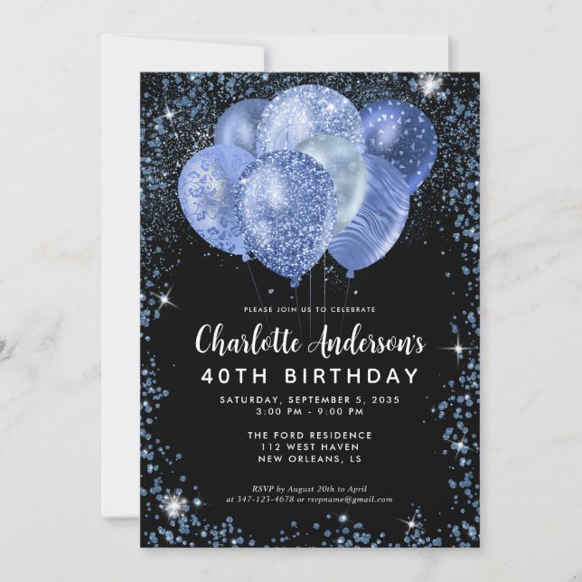Invitation Parties scintillant Bleue de la Marine Noire moder (Devant)