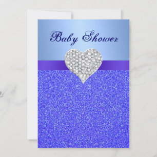 Invitation Parties scintillant Bleue Diamond Coeur Baby showe