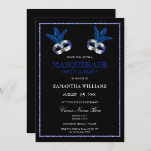 Invitation Parties scintillant bleue élégante Masquerade Swee