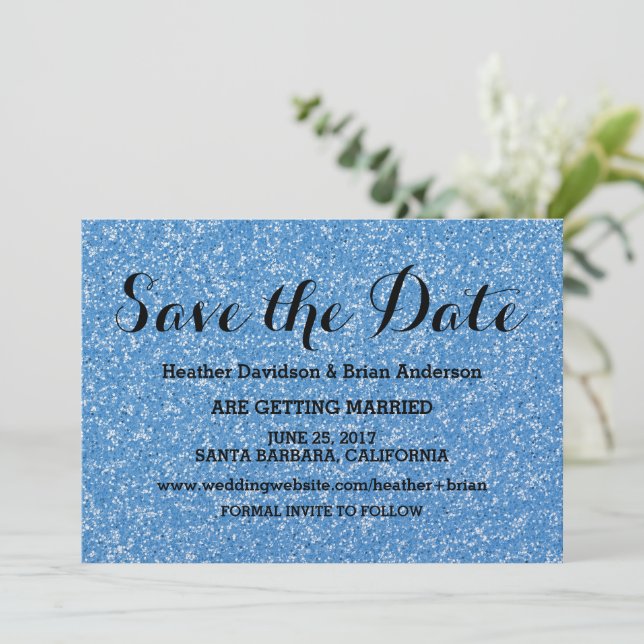 Invitation Parties scintillant bleue Enregistrer l'Invitation (Debout devant)