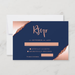 Invitation Parties scintillant bleue et corail mariage RSVP C