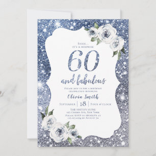 Invitation parties scintillant bleue étincelante et 60e anniv