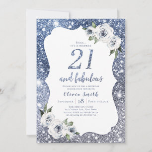 Invitation Parties scintillant bleue étincelante et fleurie 2