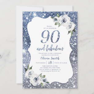 Invitation Parties scintillant bleue étincelante et fleurie 9