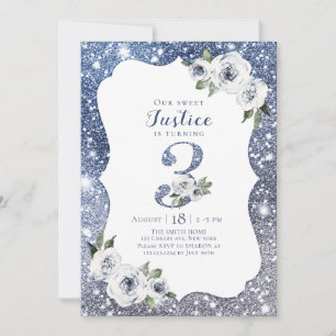 Invitation parties scintillant bleue étincelante et troisième