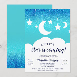 Invitation Parties scintillant bleue étoile de la lune baby s