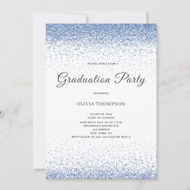 Invitation Parties scintillant bleue fête de graduation (Devant)