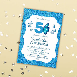 Invitation Parties scintillant bleue mignon pétillant 5 ans