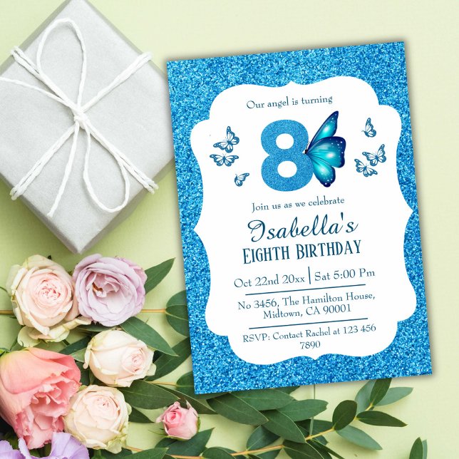 Invitation Parties scintillant bleue mignon pétillant 8e anni (Créateur téléchargé)