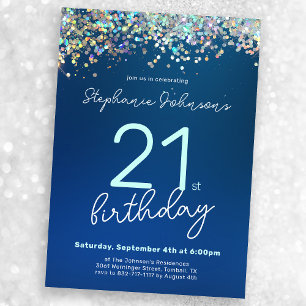 Invitation Parties scintillant Bleue Moderne 21e fête d'anniv