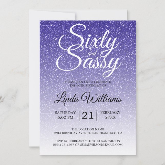 Invitation Parties scintillant bleue Ombre 60 et Sassy 60e an (Devant)