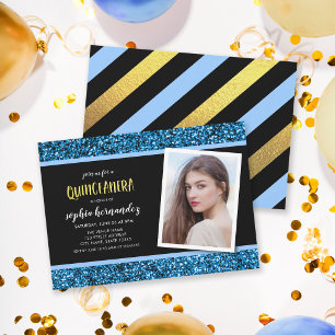 Invitation Parties scintillant bleue Photo Quinceanera Invita