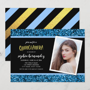 Invitation Parties scintillant bleue Photo Quinceanera Invita