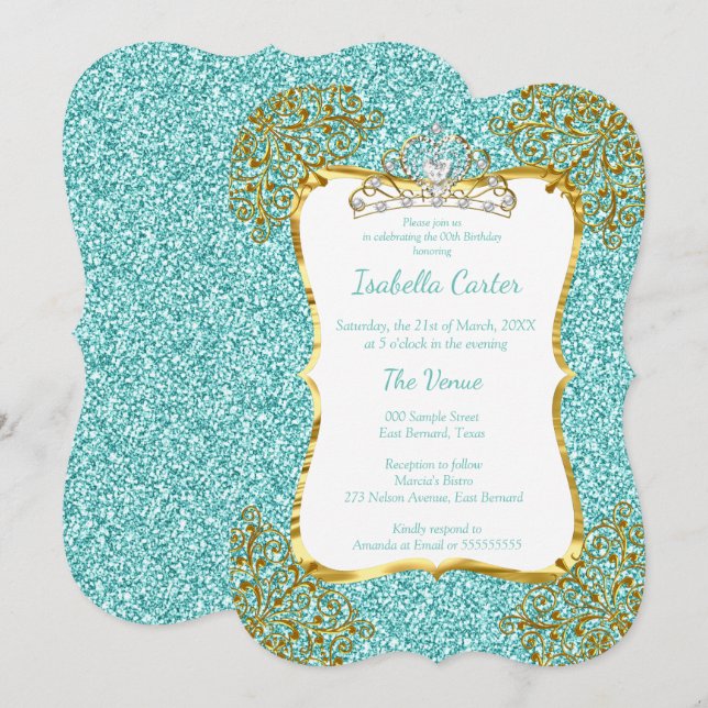 Invitation Parties scintillant Bleue turquoise Anniversaire S (Devant / Derrière)