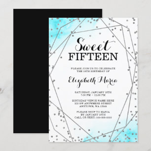 Invitation Parties scintillant bleue turquoise Géométrique Sw