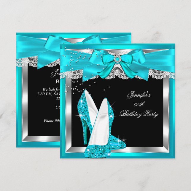 Invitation Parties scintillant bleue turquoise haute talon Si (Devant / Derrière)