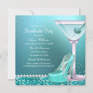 Invitation Parties scintillant bleue turquoise Pearl Bachelor