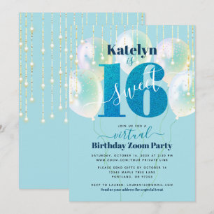 Invitation Parties scintillant bleue virtuelle Sweet 16 Ballo